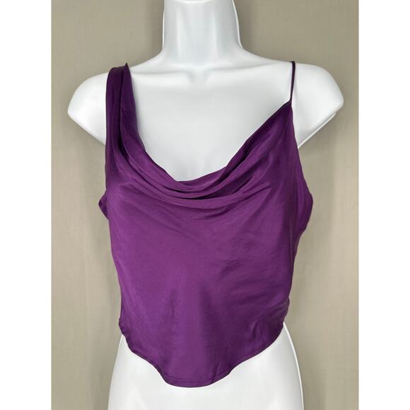 Zara Tops - Zara Top Womens XS Purple Satin Crop Cowl Neck Asymmetrical Party